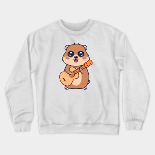 Adorable groundhog Playing Acoustic Guitar Cartoon Crewneck Sweatshirt